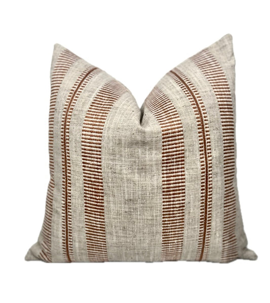 Riley Terracotta Striped Woven Pillow Cover