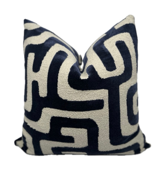 Lina Navy Blue Abstract Velvet Pillow Cover