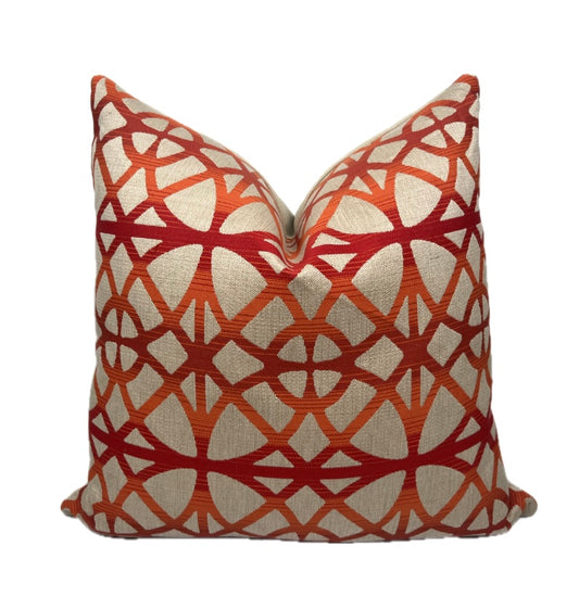 Scarlett Bold Orange & Red Geometric Throw Pillow / Modern Decorative Cushion