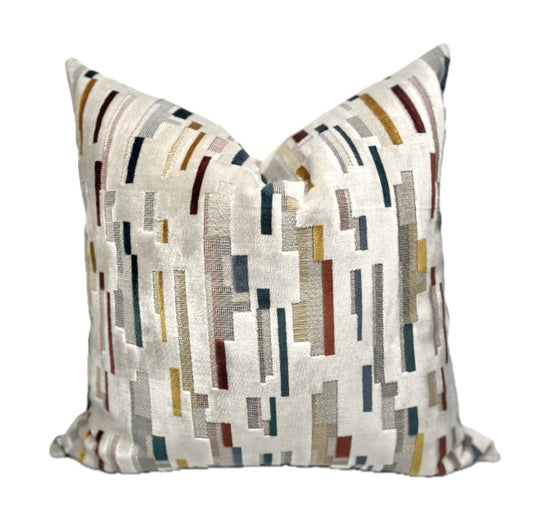 Sophia Cream and Colorful Blocks / Modern Geometric Velvet Throw Pillow Cover / Abstract Pattern Decorative Cushion