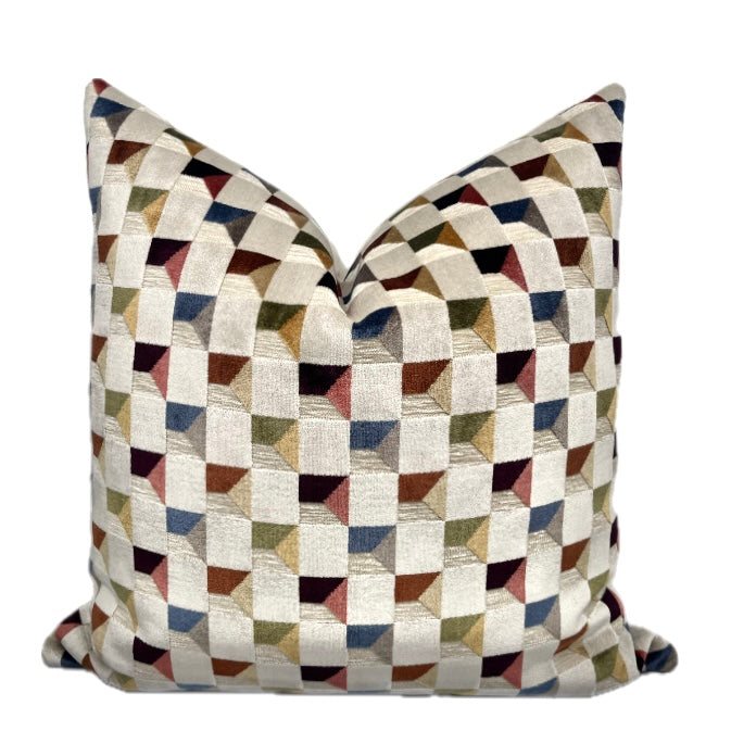 Vivian Multicolor Geometric Throw Pillow Cover / Modern Cube Pattern