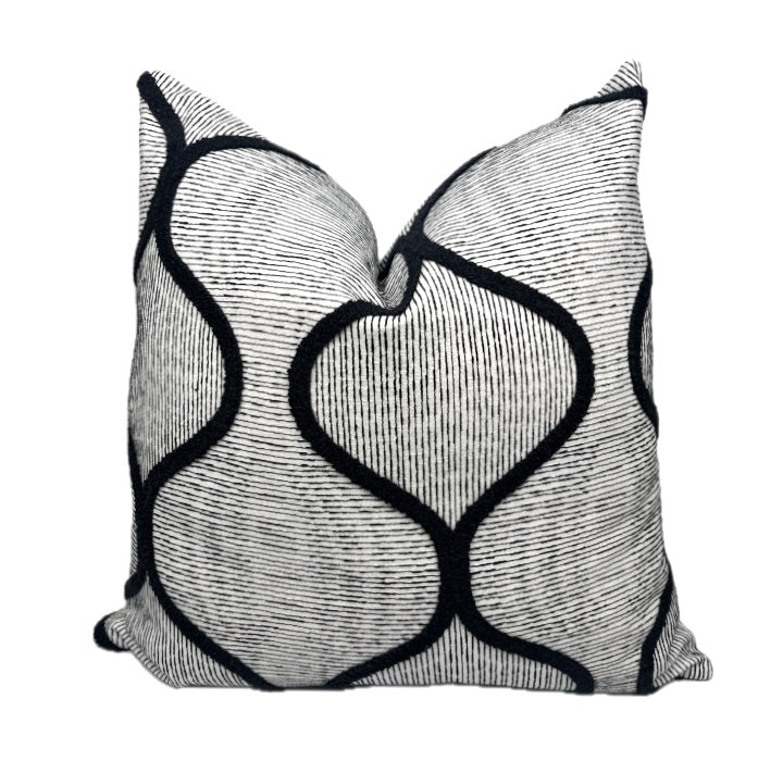 Dylan Black and White Embroidered Geometric Accent Pillow Cover