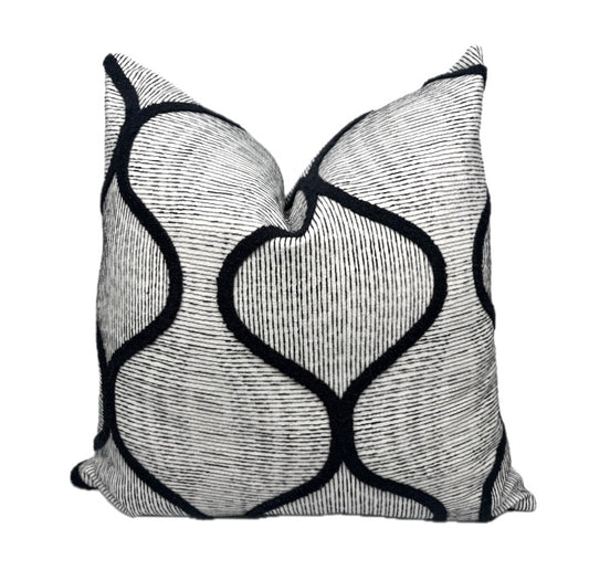 Dylan Black and White Embroidered Geometric Accent Pillow Cover