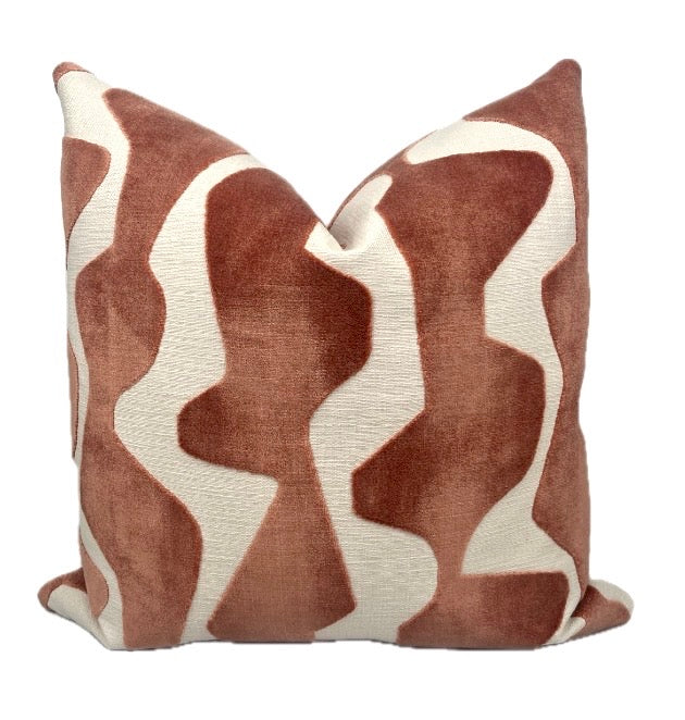 Rust Velvet Abstract Pillow Cover - Wavy Pattern