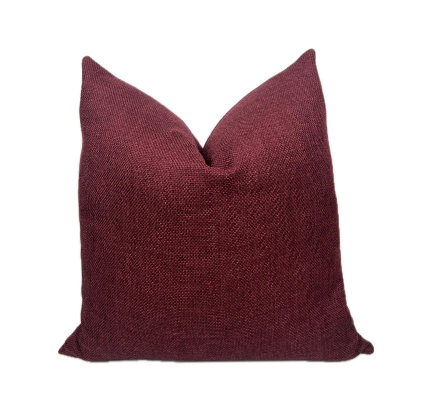 Ruby Burgundy Textured Woven Pillow Cover, Maroon Deep Red Throw Cushion, Dark Wine Decorative Pillow
