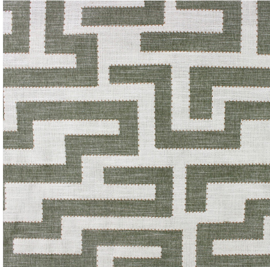 Lennox Green and Off White Geometric Pillow Cover - Modern Greek Key