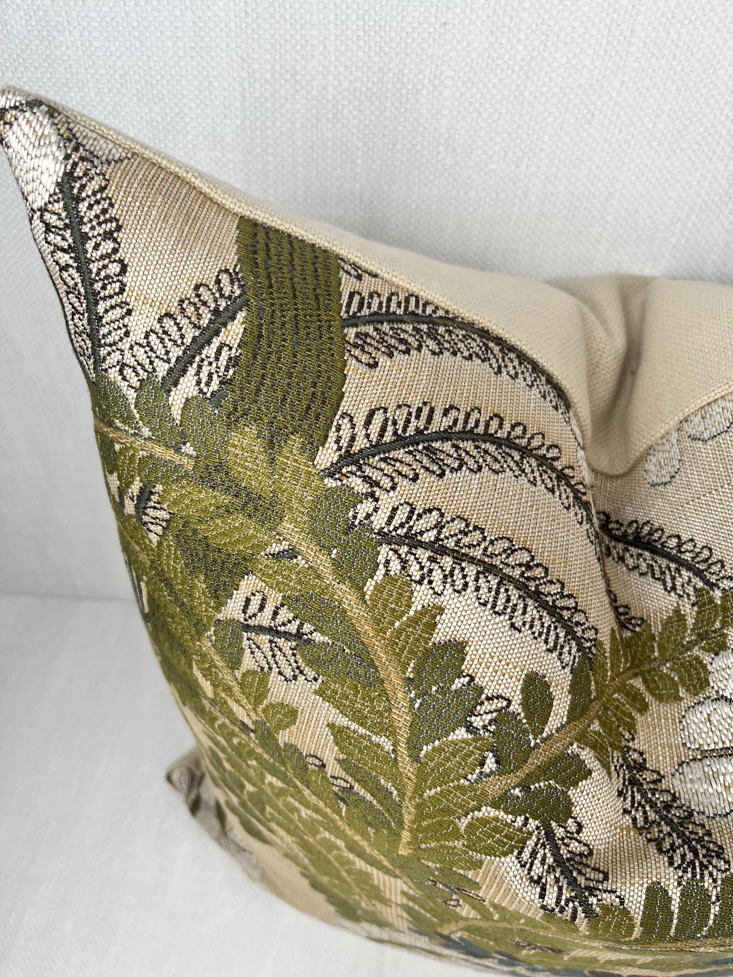 Lillian Botanical Embroidered Pillow Cover, Sage Green, Olive & Slate Blue Tree Throw Cushion