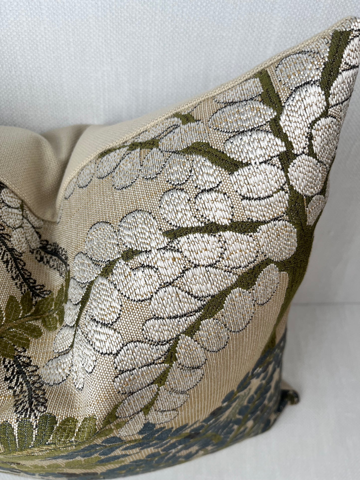 Lillian Botanical Embroidered Pillow Cover, Sage Green, Olive & Slate Blue Tree Throw Cushion