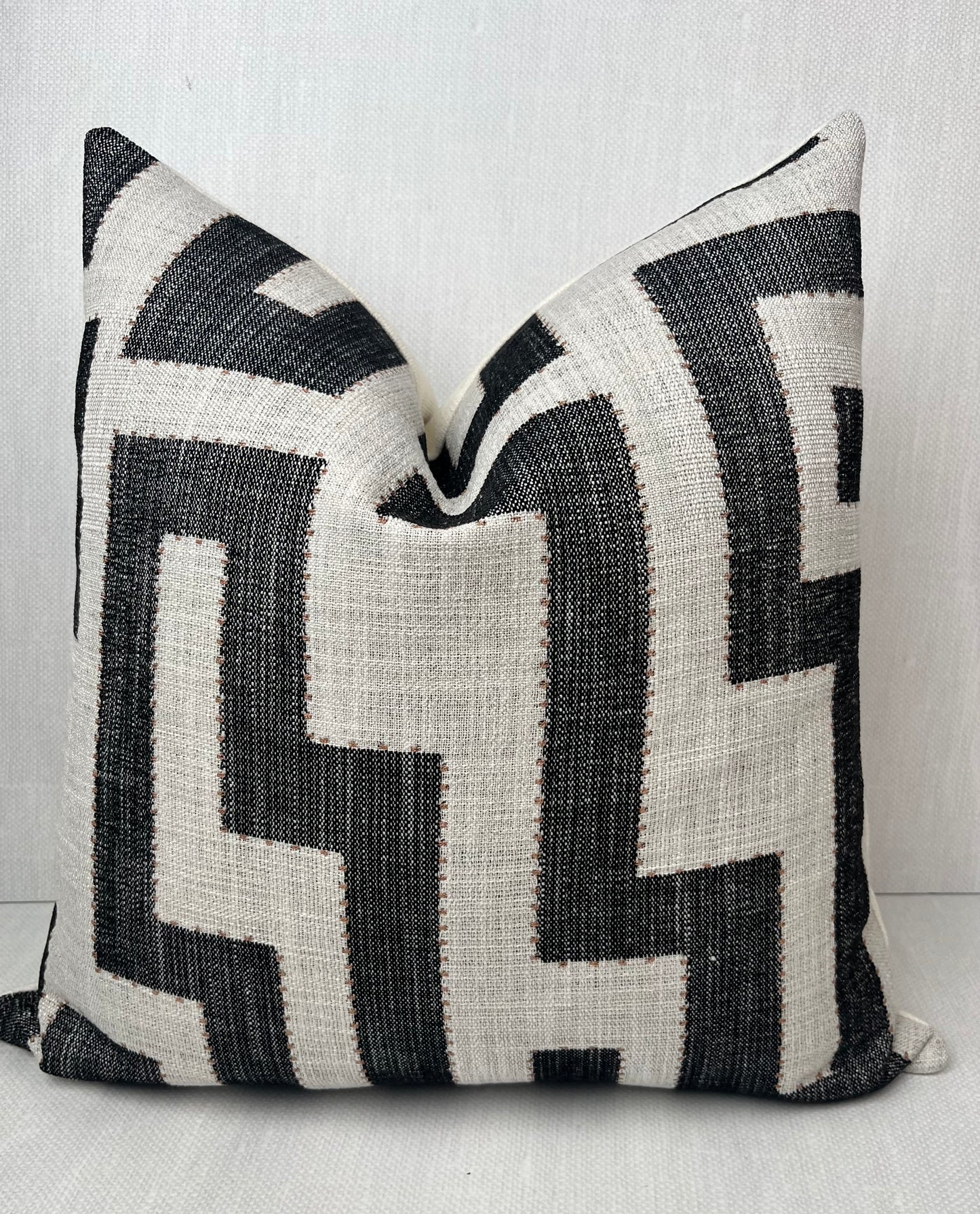 Lennox Black and Off White Geometric Pillow Cover - Modern Greek Key
