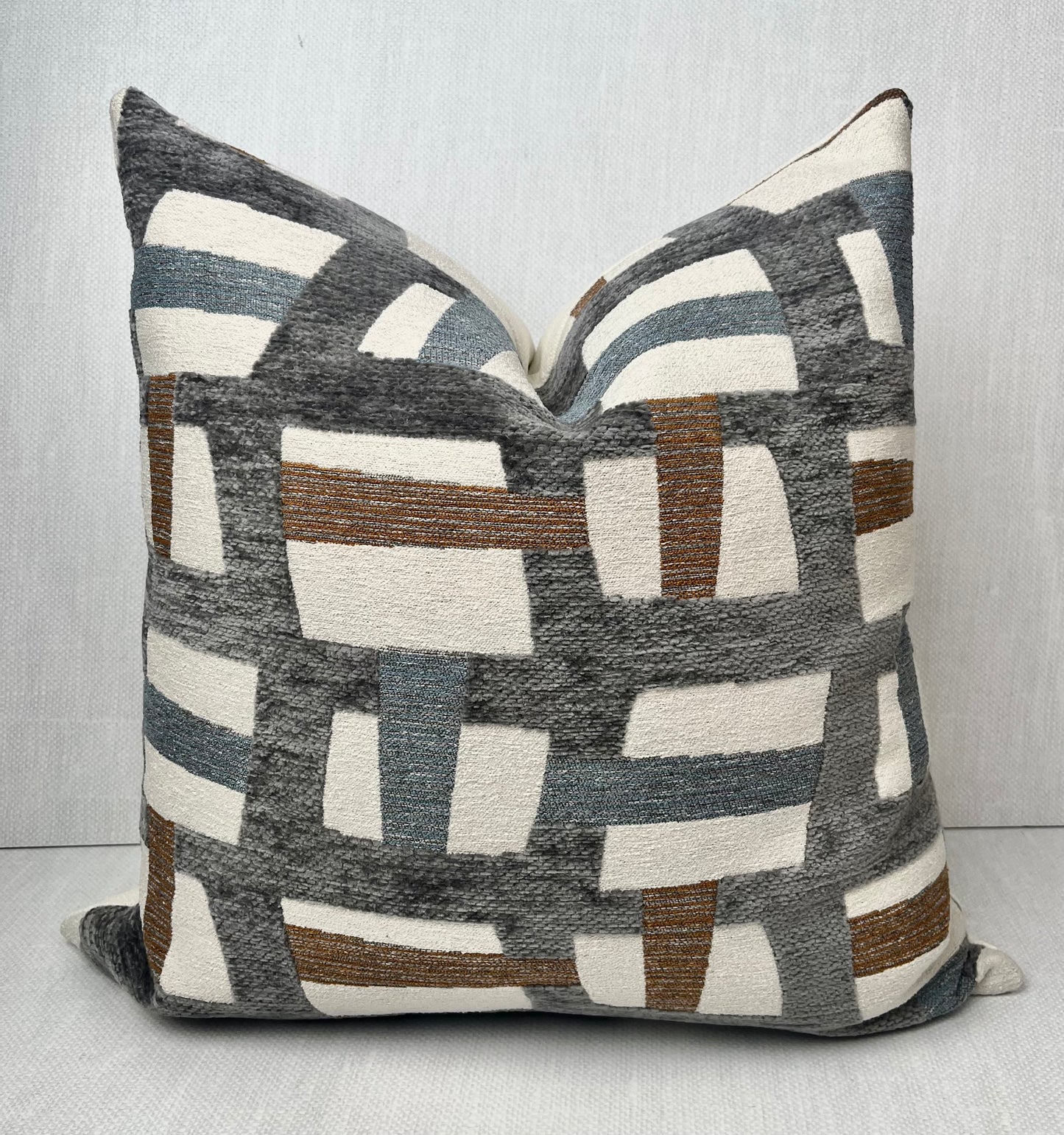Colin Modern Geometric Pillow Cover Blue, Grey, Cream, Brown