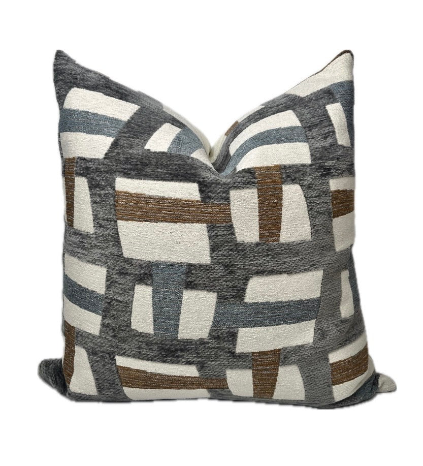 Colin Modern Geometric Pillow Cover Blue, Grey, Cream, Brown