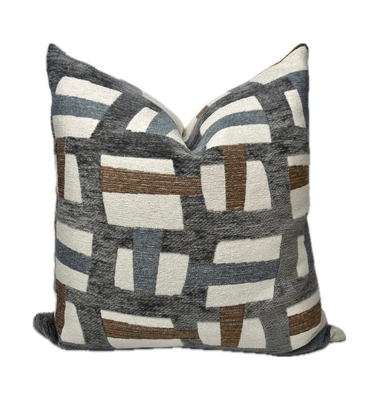Colin Modern Geometric Pillow Cover Blue, Grey, Cream, Brown