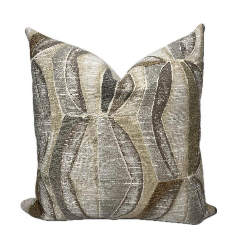Merritt Geometric Throw Pillow Cover in Grey, Taupe, Charcoal and Green