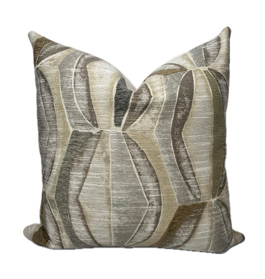 Merritt Geometric Throw Pillow Cover in Grey, Taupe, Charcoal and Green