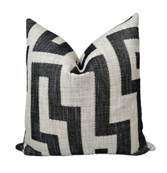 Lennox Black and Off White Geometric Pillow Cover - Modern Greek Key