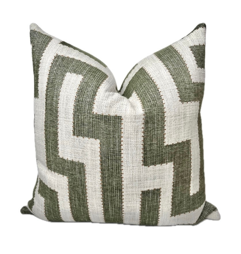Lennox Green and Off White Geometric Pillow Cover - Modern Greek Key