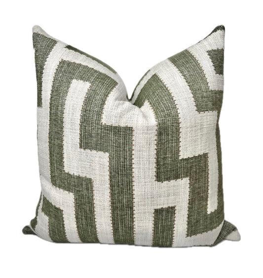 Lennox Green and Off White Geometric Pillow Cover - Modern Greek Key