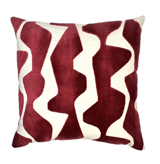 Emerson Crimson Graphic Velvet Abstract Pillow Cover - Burgundy Wavy Pattern