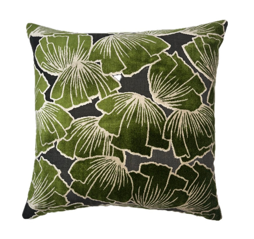 Sylvia Emerald Green Ginkgo Leaf Velvet Pillow Cover - Art Deco Botanical