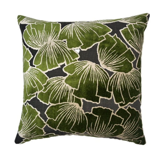 Sylvia Emerald Green Ginkgo Leaf Velvet Pillow Cover - Art Deco Botanical