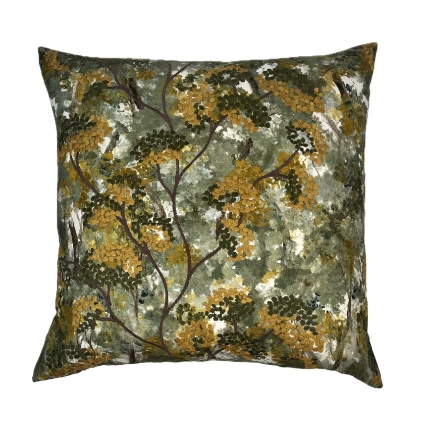 Silas Olive Green Embroidered Trees Botanical Pillow Cover