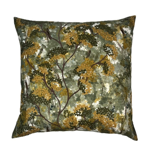 Silas Olive Green Embroidered Trees Botanical Pillow Cover